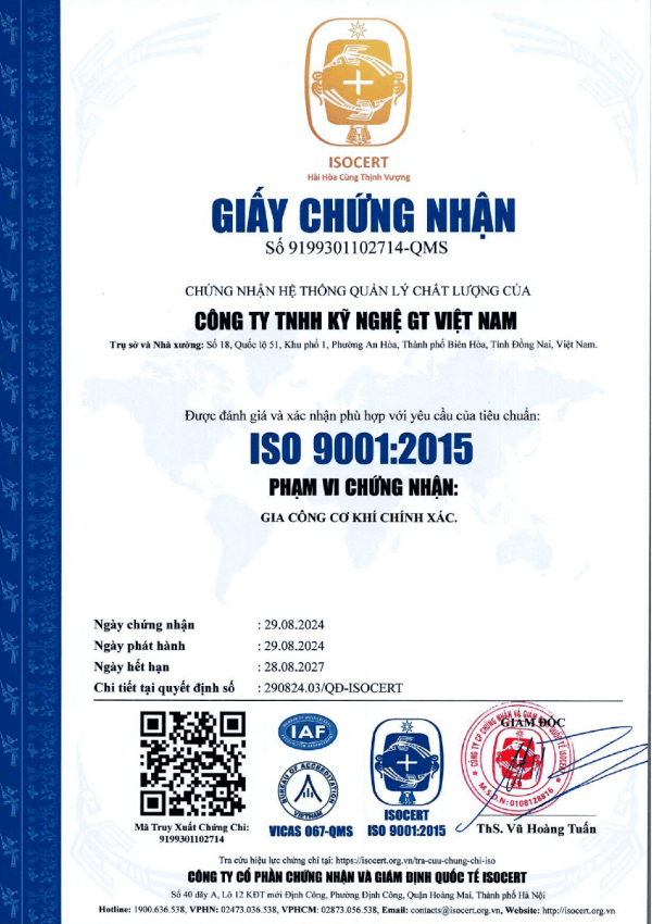 Giấy chứng nhận ISO 9001:2015 của GT TECH